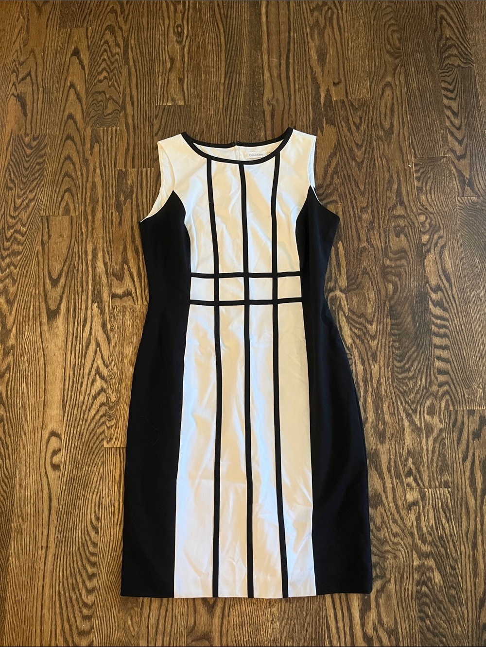 Calvin Klein Black and White Paneled Sheath Dress